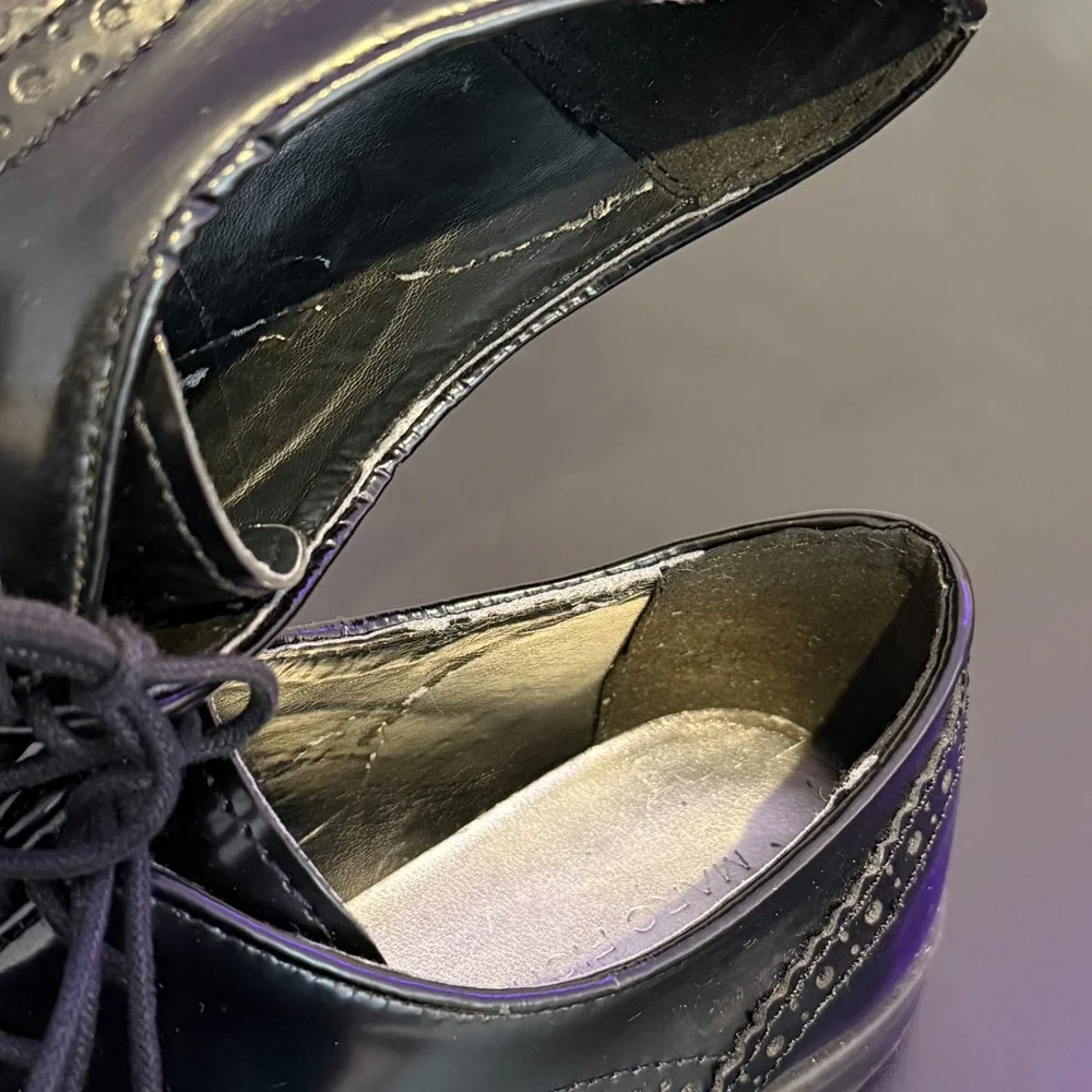 Marc Fisher Sailor Black‎ Leather Wingtip Brogue Oxfords Womens 6.5 M Academia
